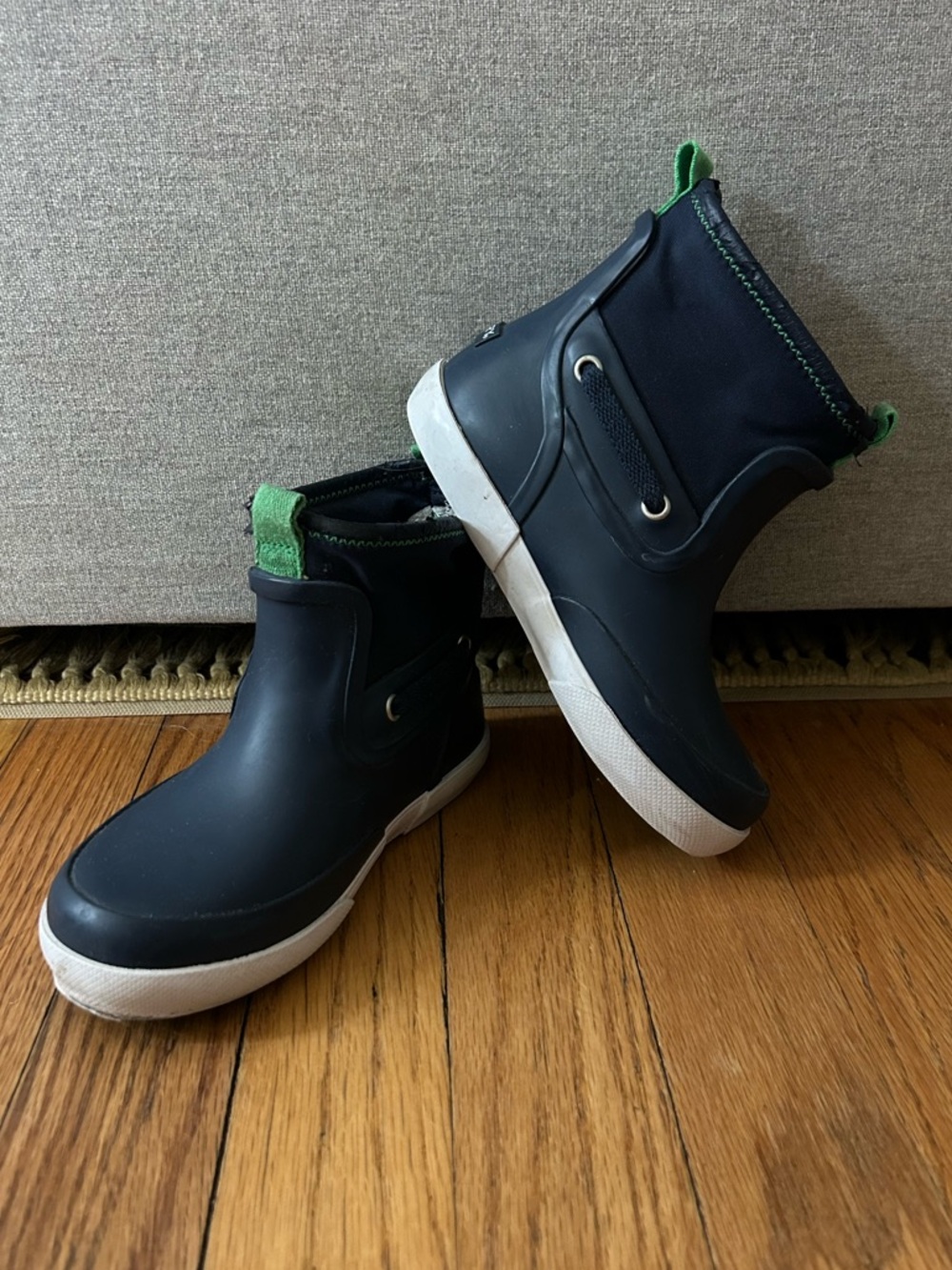 Boys Size 10 M Sperry Seawall Pull On Rain Boot Comfort Blue/Green
